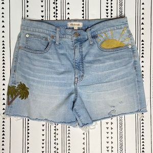Madewell High Rise Sun Embroidered Denim Shorts